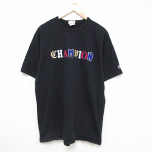 古着 チャンピオン Champion 半袖 ブランド Tシャツ メンズ ビッグロゴ コットン クルーネック 黒 ブラック XLサイズ 中古 中古 古着