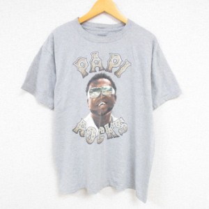 古着 リーボック REEBOK 半袖 ブランド Tシャツ メンズ PAPI ROCKS クルーネック グレー 霜降り Lサイズ 中古 中古 古着