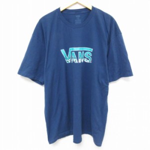 古着 バンズ VANS 半袖 ブランド Tシャツ メンズ ビッグロゴ コットン クルーネック 紺 ネイビー XLサイズ 中古 中古 古着