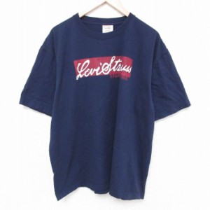 古着 リーバイス Levis 半袖 ブランド Tシャツ メンズ シグネイチャー 大きいサイズ コットン クルーネック 紺 ネイビー XLサ 中古 古着