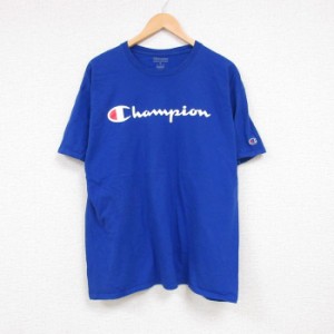 古着 チャンピオン Champion 半袖 ブランド Tシャツ メンズ ビッグロゴ クルーネック 青 ブルー Lサイズ 中古 中古 古着