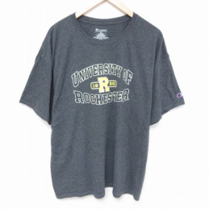 古着 チャンピオン Champion 半袖 ブランド Tシャツ メンズ ロチェスター 大学 クルーネック 濃グレー 霜降り XLサイズ 中古 中古 古着