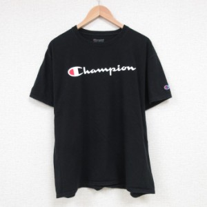 古着 チャンピオン Champion 半袖 ブランド Tシャツ メンズ ビッグロゴ クルーネック 黒 ブラック Lサイズ 中古 中古 古着