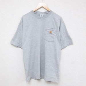 古着 カーハート Carhartt 半袖 ブランド Tシャツ メンズ ワンポイントロゴ 胸ポケット付き 大きいサイズ クルーネック グレー 中古 古着