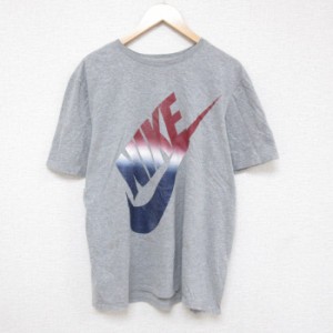 古着 ナイキ NIKE 半袖 ブランド Tシャツ メンズ ビッグロゴ ラメ クルーネック グレー 霜降り XLサイズ 中古 中古 古着