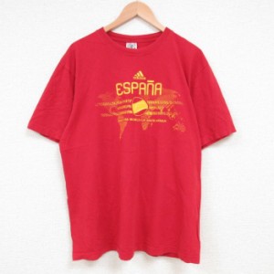 古着 アディダス 半袖 ブランド Tシャツ メンズ スペイン 2010 ワールドカップ 南アフリカ サッカー コットン クルーネック 赤 中古 古着