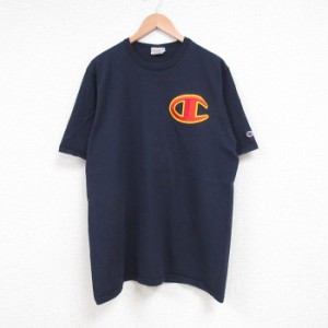 古着 チャンピオン Champion 半袖 ブランド Tシャツ メンズ ワンポイントロゴ コットン クルーネック 黒 ブラック Lサイズ 中 中古 古着