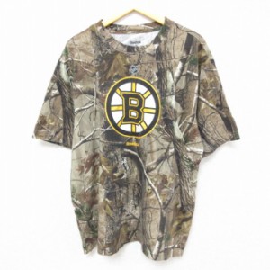 古着 リーボック REEBOK 半袖 ブランド Tシャツ メンズ NHL ボストンブルーインズ リアルツリー コットン クルーネック こげ茶 中古 古着