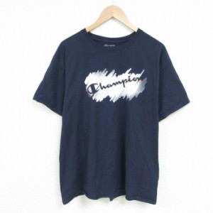 古着 チャンピオン Champion 半袖 Tシャツ メンズ ビッグロゴ コットン クルーネック 紺 ネイビー Lサイズ 中古 中古 古着