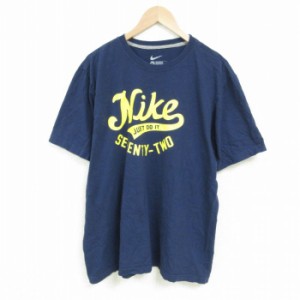 古着 ナイキ NIKE 半袖 ブランド Tシャツ メンズ JUST DO IT コットン クルーネック 紺 ネイビー XLサイズ 中古 中古 古着