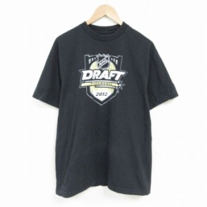 古着 リーボック REEBOK 半袖 ブランド Tシャツ メンズ NHL ピッツバーグペンギンズ DRAFT コットン クルーネック 黒 ブラック 中古 古着