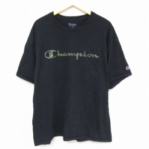 古着 チャンピオン Champion 半袖 ブランド Tシャツ メンズ ビッグロゴ クルーネック 黒 ブラック XLサイズ 中古 中古 古着