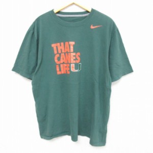 古着 ナイキ NIKE 半袖 ブランド Tシャツ メンズ THAT CANES LIFE 大きいサイズ コットン クルーネック 緑 グリーン XLサイズ  中古 古着