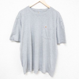 古着 カーハート Carhartt 半袖 ブランド Tシャツ メンズ 胸ポケット付き 大きいサイズ クルーネック グレー 霜降り XLサイズ  中古 古着