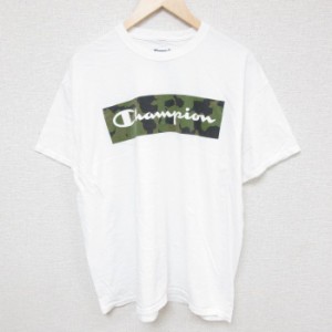 古着 チャンピオン Champion 半袖 ブランド Tシャツ メンズ ビッグロゴ コットン クルーネック 白 ホワイト XLサイズ 中古 中古 古着