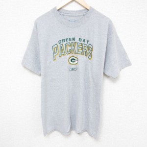 古着 リーボック REEBOK 半袖 ブランド Tシャツ メンズ NFL グリーンベイパッカーズ 刺繍 クルーネック グレー 霜降り アメフ 中古 古着