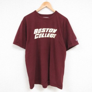 古着 チャンピオン Champion 半袖 ブランド Tシャツ メンズ ボストン カレッジ コットン クルーネック エンジ Mサイズ 中古 中古 古着