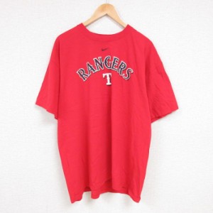 古着 ナイキ NIKE 半袖 ブランド Tシャツ メンズ MLB テキサスレンジャーズ 大きいサイズ コットン クルーネック 赤 レッド メ 中古 古着