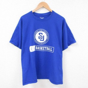 古着 チャンピオン Champion 半袖 ブランド Tシャツ メンズ ショーターカレッジ バスケットボール コットン クルーネック 青  中古 古着