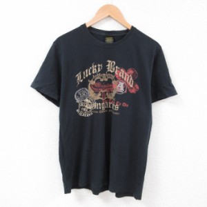 古着 ラッキーブランド Lucky Brand 半袖 ブランド Tシャツ メンズ 羽 コットン クルーネック 黒 ブラック Lサイズ 中古 中古 古着