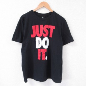 古着 ナイキ NIKE 半袖 ブランド Tシャツ メンズ JUST DO IT コットン クルーネック 黒 ブラック XLサイズ 中古 中古 古着