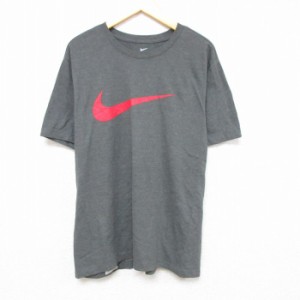 古着 ナイキ NIKE 半袖 ブランド Tシャツ メンズ ビッグロゴ クルーネック グレー 霜降り XLサイズ 中古 中古 古着