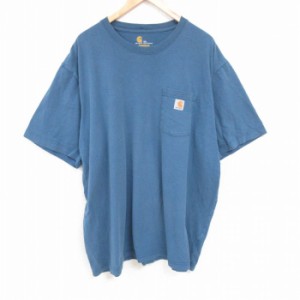 古着 カーハート Carhartt 半袖 ブランド Tシャツ メンズ 胸ポケット付き 大きいサイズ コットン クルーネック 紺 ネイビー XL 中古 古着