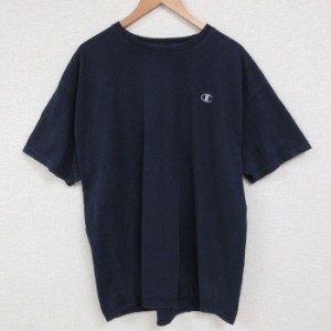 古着 チャンピオン Champion 半袖 ブランド Tシャツ メンズ ワンポイントロゴ 大きいサイズ コットン クルーネック 紺 ネイビ 中古 古着