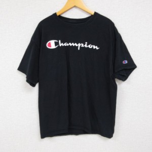 古着 チャンピオン Champion 半袖 ブランド Tシャツ メンズ ビックロゴ コットン クルーネック 黒 ブラック XLサイズ 中古 中古 古着