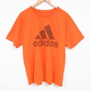 古着 アディダス adidas 半袖 ブランド Tシャツ メンズ ビックロゴ コットン クルーネック オレンジ Lサイズ 中古 中古 古着