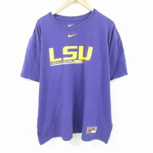 古着 ナイキ NIKE 半袖 Tシャツ メンズ LSU フットボール 大きいサイズ コットン クルーネック 紫 パープル XLサイズ 中古 中古 古着