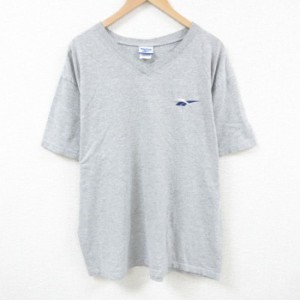 古着 リーボック REEBOK 半袖 ブランド Tシャツ メンズ ワンポイントロゴ Vネック グレー 霜降り XLサイズ 中古 中古 古着