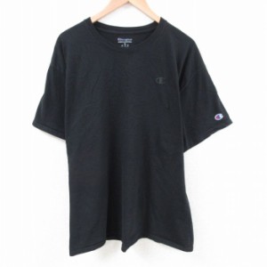 古着 チャンピオン Champion 半袖 ブランド Tシャツ メンズ ワンポイントロゴ 大きいサイズ コットン クルーネック 黒 ブラッ 中古 古着