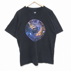 古着 バンズ VANS 半袖 ブランド Tシャツ メンズ ビックロゴ コットン クルーネック 黒 ブラック Lサイズ 中古 中古 古着