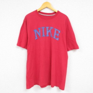 古着 ナイキ NIKE 半袖 ブランド Tシャツ メンズ ビッグロゴ コットン クルーネック 赤 レッド XLサイズ 中古 中古 古着