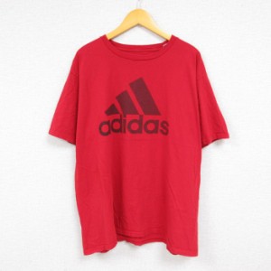 古着 アディダス adidas 半袖 ブランド Tシャツ メンズ ビッグロゴ 大きいサイズ コットン クルーネック 赤 レッド XLサイズ  中古 古着