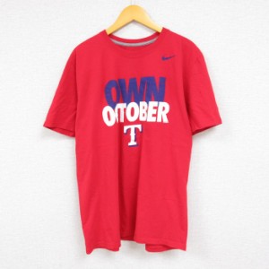 古着 ナイキ NIKE 半袖 ブランド Tシャツ メンズ MLB テキサスレンジャーズ コットン クルーネック 赤 レッド メジャーリーグ  中古 古着