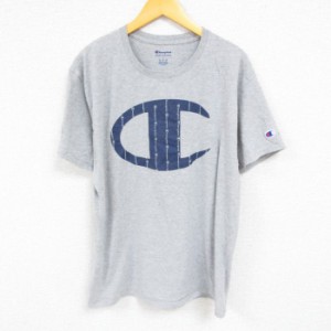 古着 チャンピオン Champion 半袖 ブランド Tシャツ メンズ ビッグロゴ クルーネック グレー 霜降り XLサイズ 中古 中古 古着