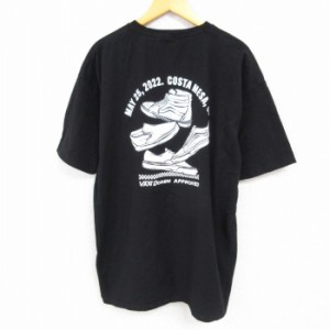 古着 バンズ VANS 半袖 ブランド Tシャツ メンズ コスタメサ スニーカー 大きいサイズ コットン クルーネック 黒 ブラック XL 中古 古着