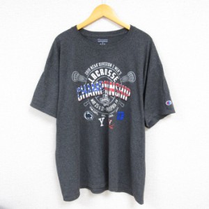 古着 チャンピオン Champion 半袖 ブランド Tシャツ メンズ ラクロス チャンピオンシップ 大きいサイズ クルーネック 薄グレー 中古 古着