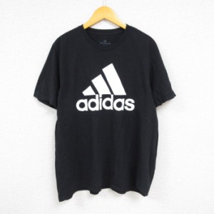 古着 アディダス adidas 半袖 ブランド Tシャツ メンズ ビッグロゴ コットン クルーネック 黒 ブラック XLサイズ 中古 中古 古着