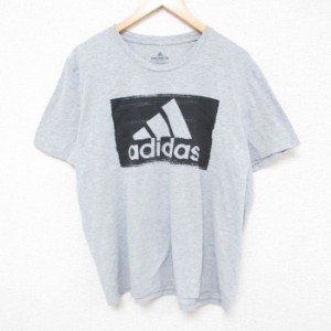 古着 アディダス adidas 半袖 ブランド Tシャツ メンズ ビックロゴ 大きいサイズ コットン クルーネック グレー 霜降り XLサイ 中古 古着