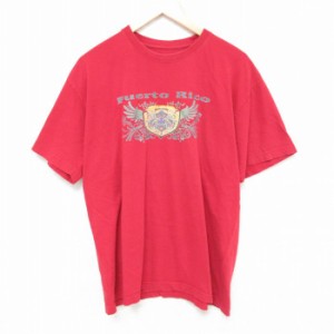 古着 ナイキ NIKE 半袖 ブランド Tシャツ メンズ プエルトリコ コットン クルーネック 赤 レッド XLサイズ 中古 中古 古着