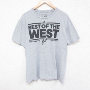 古着 アディダス adidas 半袖 ブランド Tシャツ メンズ NBA サンアントニオスパーズ クルーネック グレー 霜降り バスケットボ 中古 古着