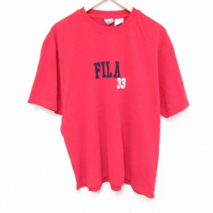 古着 フィラ FILA 半袖 ブランド Tシャツ メンズ ビッグロゴ 刺繍 コットン クルーネック 赤 レッド XLサイズ 中古 中古 古着