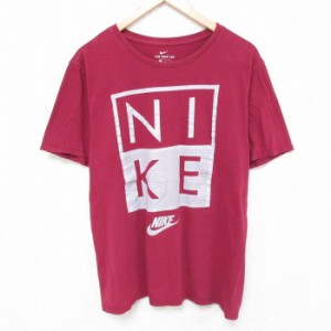 古着 ナイキ NIKE 半袖 ブランド Tシャツ メンズ ビッグロゴ コットン クルーネック エンジ XLサイズ 中古 中古 古着