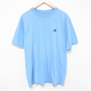 古着 アディダス adidas 半袖 ブランド Tシャツ メンズ ワンポイントロゴ コットン クルーネック 水色 XLサイズ 中古 中古 古着