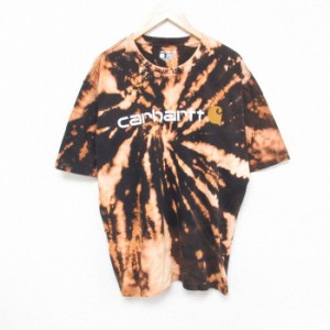 古着 カーハート Carhartt 半袖 ブランド Tシャツ メンズ ビッグロゴ 大きいサイズ クルーネック 黒他 ブラック ブリーチ加工  中古 古着