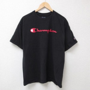 古着 チャンピオン Champion 半袖 ブランド Tシャツ メンズ ビッグロゴ クルーネック 黒 ブラック Lサイズ 中古 中古 古着