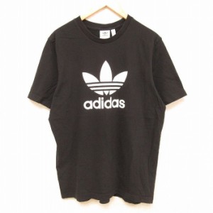 古着 アディダス adidas 半袖 Tシャツ メンズ ビッグロゴ リーフトレフォイル コットン クルーネック 黒 ブラック XLサイズ 中 中古 古着